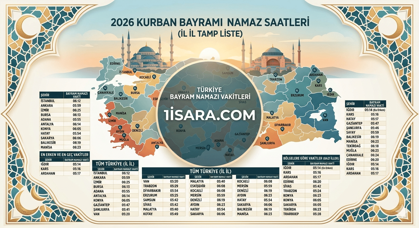 2026 Kurban Bayramı Namaz Saatleri (81 İl Tam Liste)